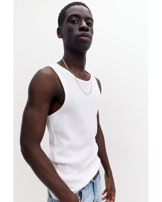 Pull&Bear White Ribbed Tank Top for men