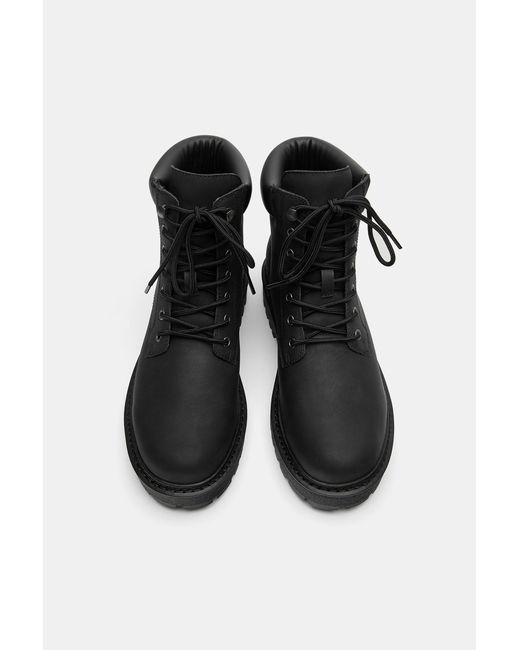 Pull&Bear Black Stwd Lace-Up Boots for men