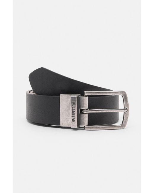 Pull&Bear Black Faux Leather Belt With Logo And Buckle for men