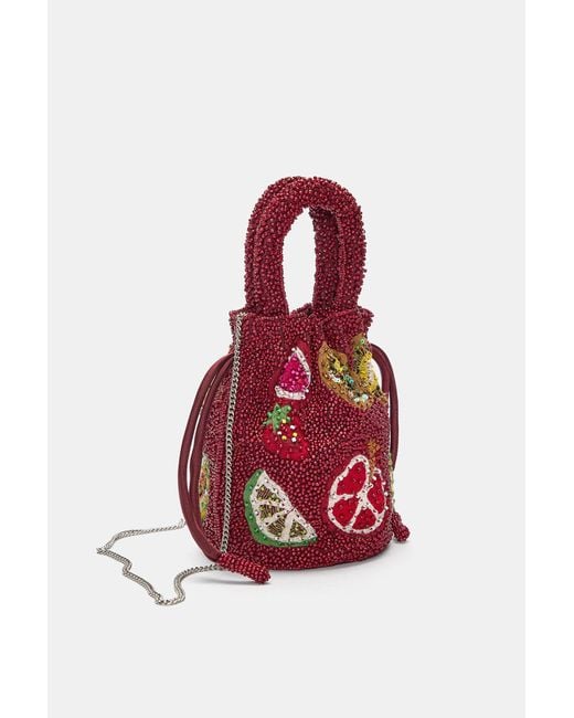 Pull&Bear Red Beuteltasche Mit Perlen