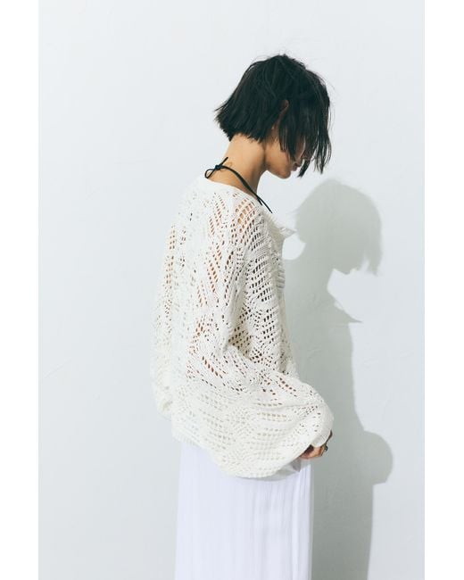 Pull&Bear White Oversize Cutwork Knit Cardigan