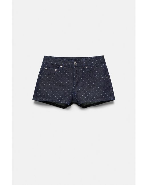 Pull&Bear Korte Denim Short Met Stippen in het Blue