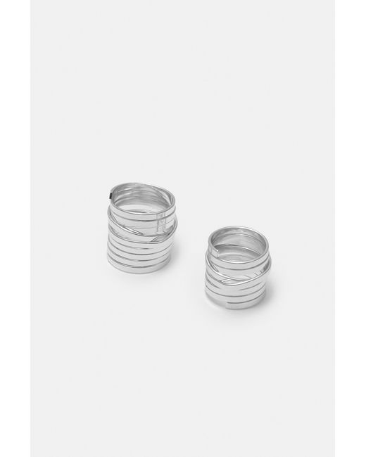 Pull&Bear White Pack Of 3 Metallic Rings