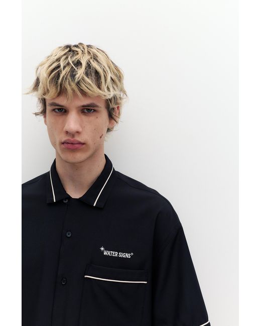Pull&Bear Gray Embroidered Short Sleeve Shirt for men