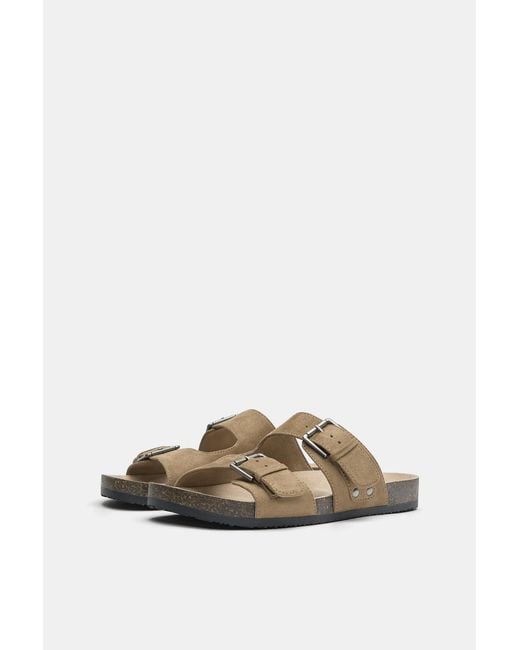 Pull&Bear Natural Buckled Sandals for men