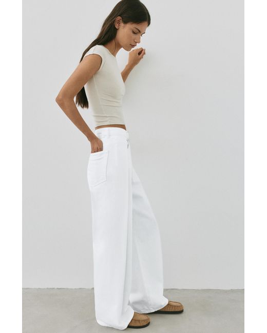 Pull&Bear White Pleated Balloon Fit Baggy Jeans
