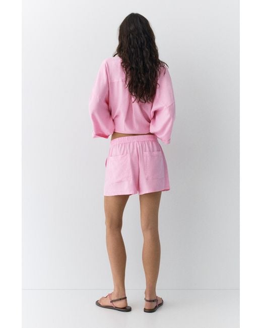 Pull&Bear Pink Linen Blend Shorts