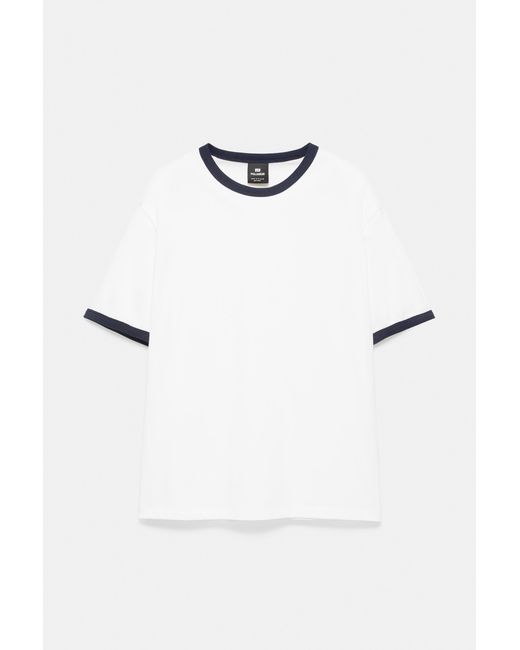 Pull&Bear White Contrast Trim T-Shirt for men