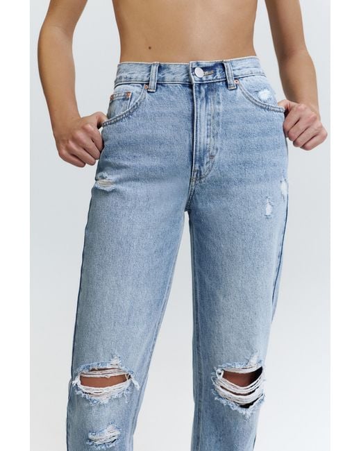 Pull&Bear Blue Ripped Mom Fit Jeans