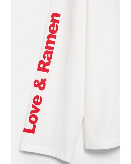 Pull&Bear White Long Sleeve Graphic T-Shirt