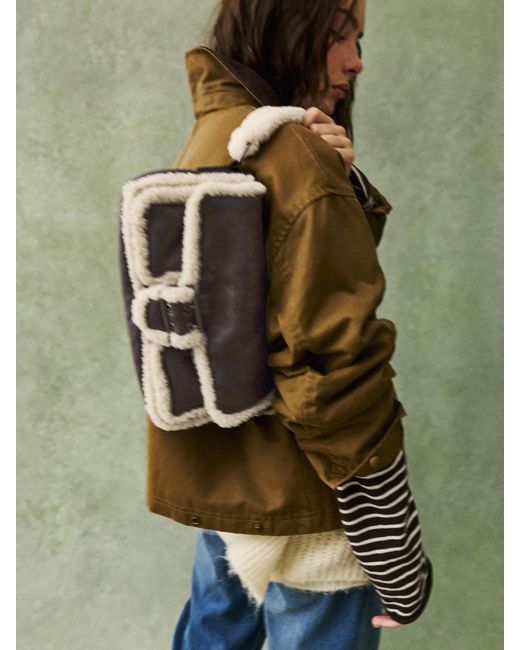 Pull&Bear White Faux Shearling Shoulder Bag