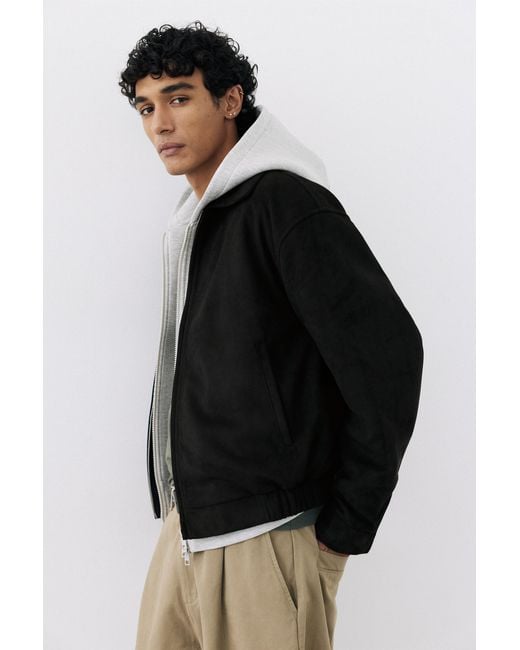 Pull&Bear Black Faux Suede Jacket for men