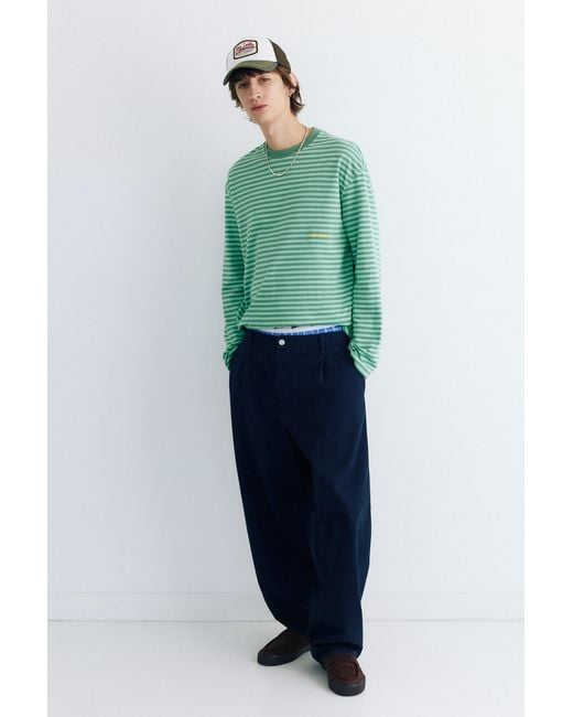 Pull&Bear Green Striped Stwd T-Shirt for men
