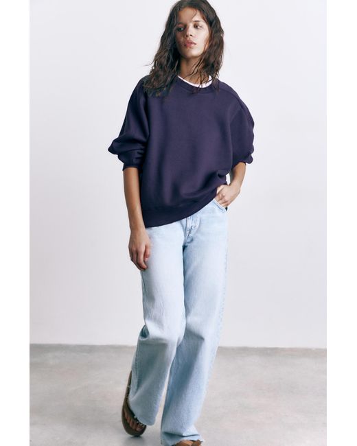 Pull&Bear Blue Oversize Fleece Sweatshirt