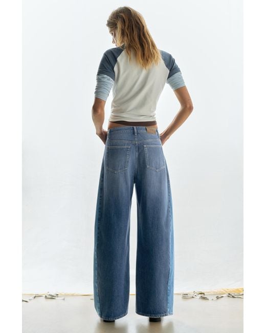 Pull&Bear Blue Patchwork Barrel Jeans
