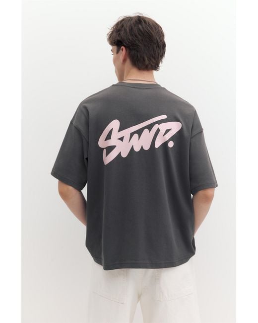 Pull&Bear Gray Stwd Logo Boxy T-Shirt for men