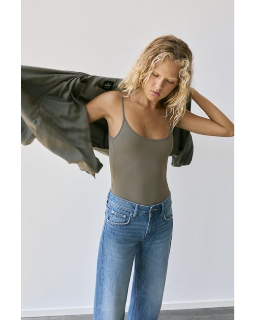 Pull&Bear Blue Polyamide Bodysuit With Thin Straps