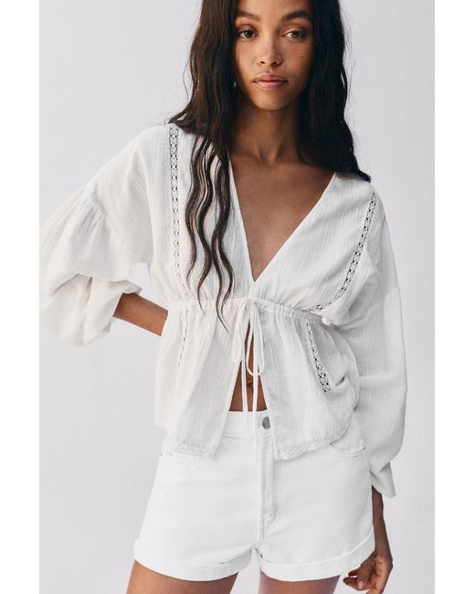Pull&Bear Gray Embroidered Blouse