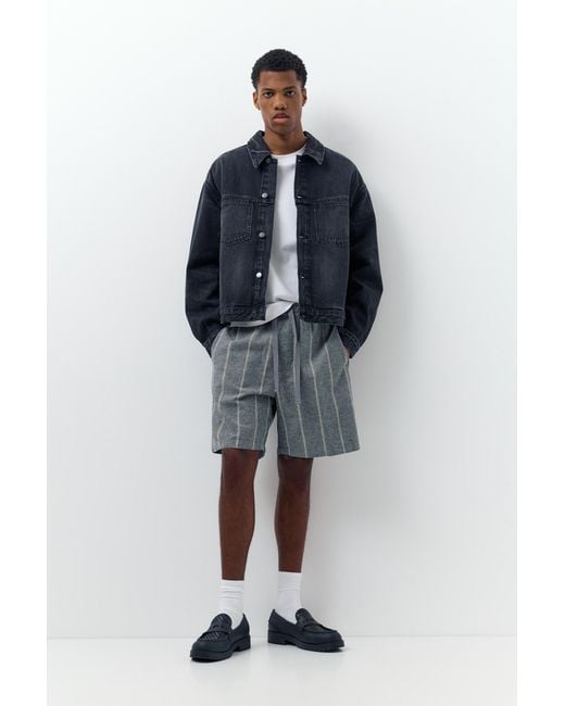 Pull&Bear Blue Linen Blend Jogger Bermuda Shorts for men