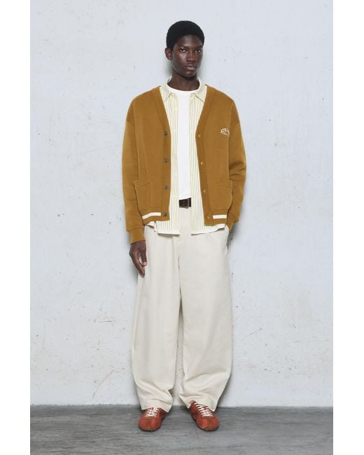 Pull&Bear Natural Embroidered Varsity Cardigan for men