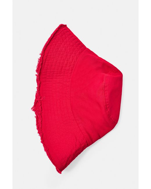 Pull&Bear Red Frayed Hem Bucket Hat