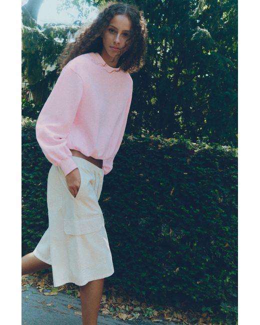 Pull&Bear Pink Cropped Round Neck Sweatshirt