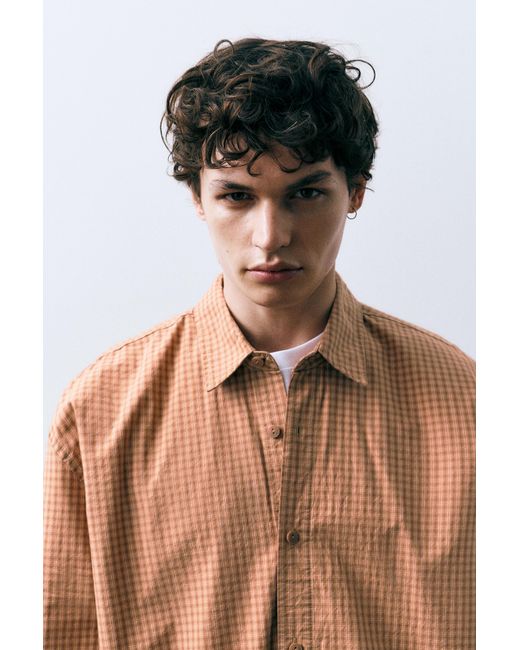 Pull&Bear Orange Check Shirt for men