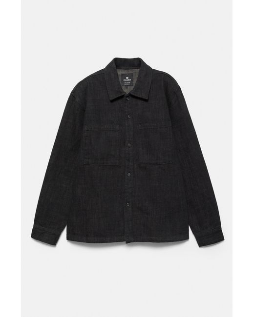 Pull&Bear Black Denim Pocket Overshirt for men