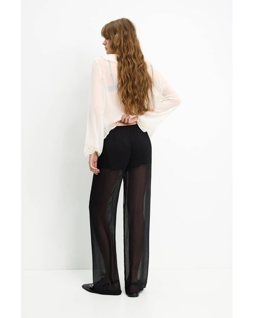 Pull&Bear Black Fließende Halbtransparente Hose