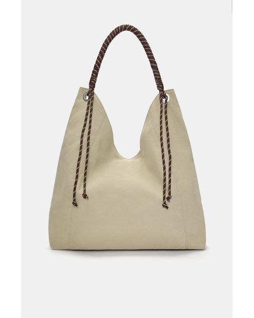 Pull&Bear Natural Canvas Shopper Bag With Drawstrings