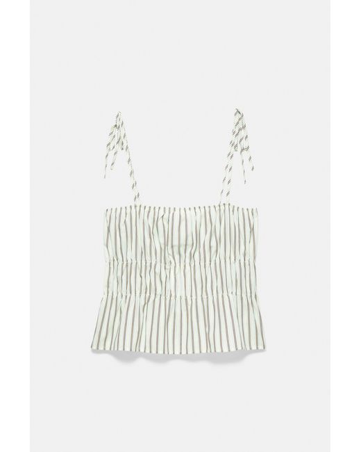 Pull&Bear White Striped Gathered Strappy Top