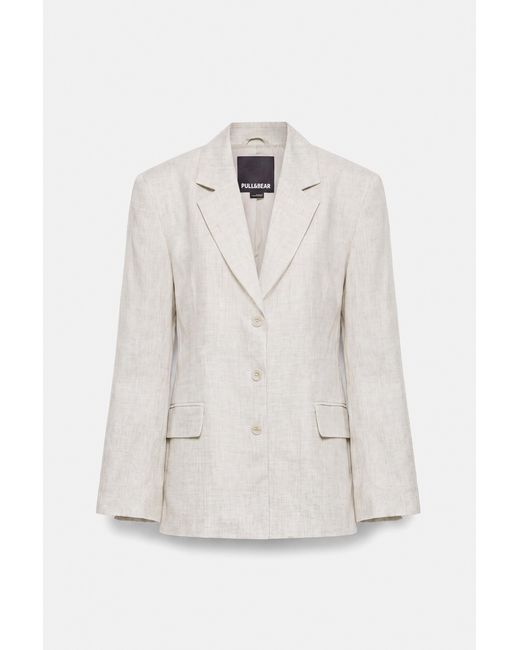 Pull&Bear Gray 100% Linen Fitted Blazer