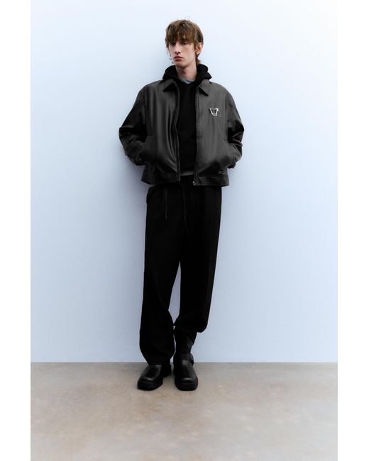 Pull&Bear Black Leather Effect Trucker Jacket for men