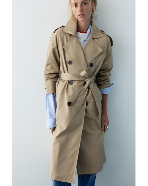 Pull&Bear Blue Long Belted Trench Coat