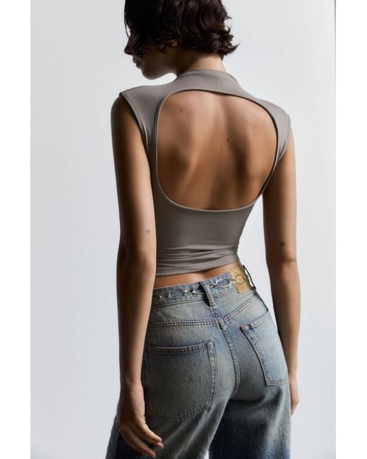 Pull&Bear Black Open-Back Polyamide T-Shirt
