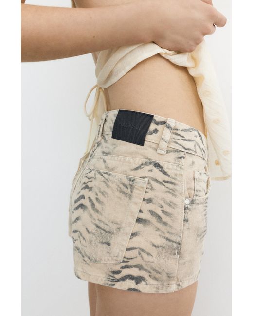 Pull&Bear Natural Leopard Print Denim Mini Shorts