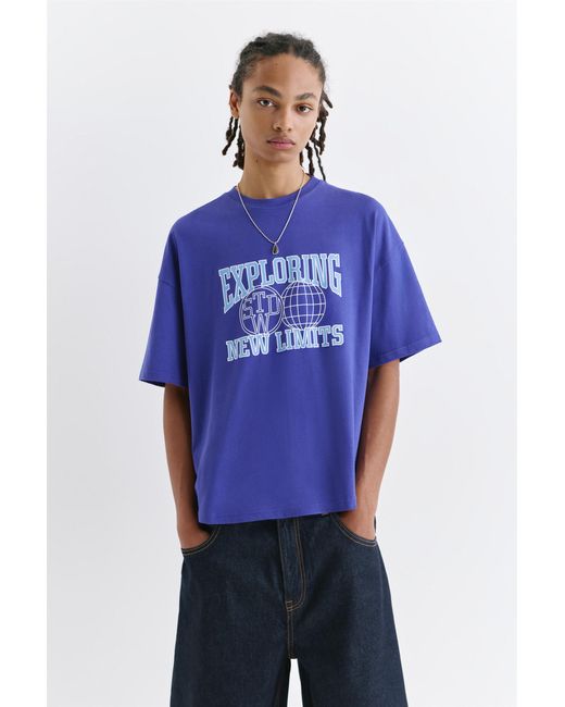 Pull&Bear Blue Stwd Boxy T-Shirt for men