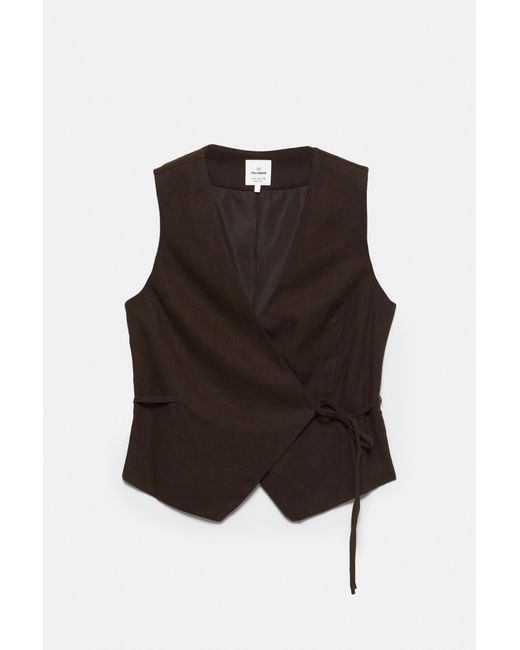 Pull&Bear Brown Rustic Linen-Blend Waistcoat