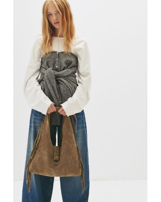 Pull&Bear Natural Fringe Shopper Bag