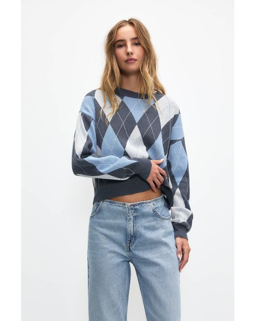 Pull&Bear Blue Diamond Pattern Sweater