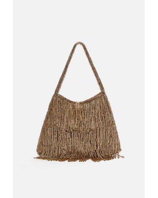 Pull&Bear Brown Handbag With Beaded Fringing