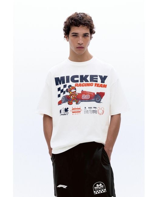 Pull&Bear Blue Disney X F1 Mickey Racing Team T-Shirt for men