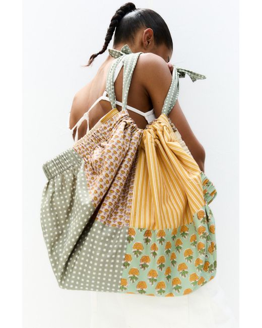 Pull&Bear Yellow Printed Maxi Shopper Bag