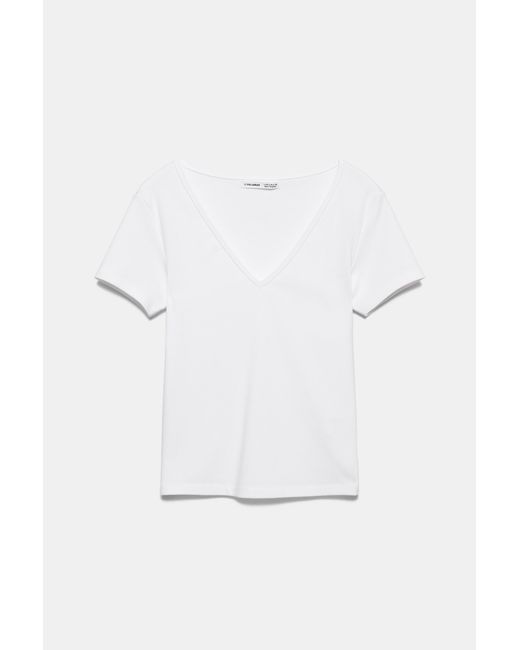 Pull&Bear White V-Neck T-Shirt