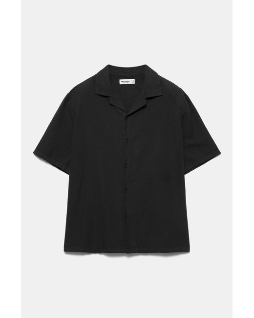 Pull&Bear Black Short Sleeve Linen Blend Shirt for men