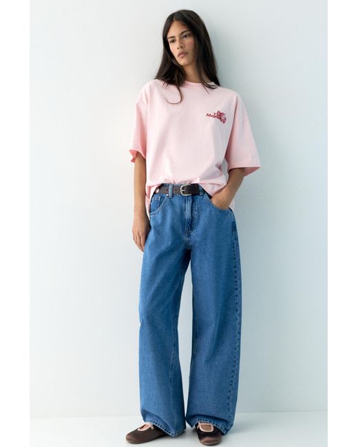 Pull&Bear Gray Short Sleeve T-Shirt With Printed Graphic