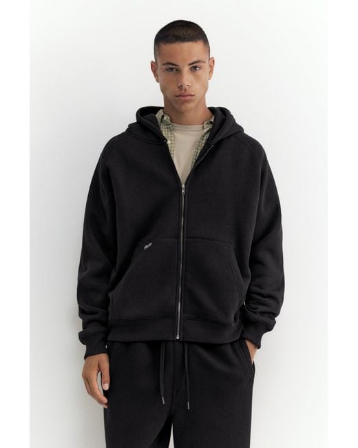 Pull&Bear Black Stwd Zip-Up Hoodie for men