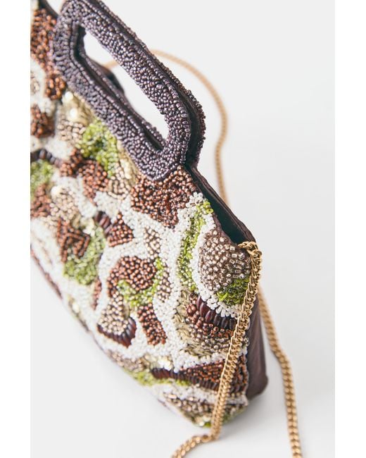 Pull&Bear Brown Beaded Clutch Bag