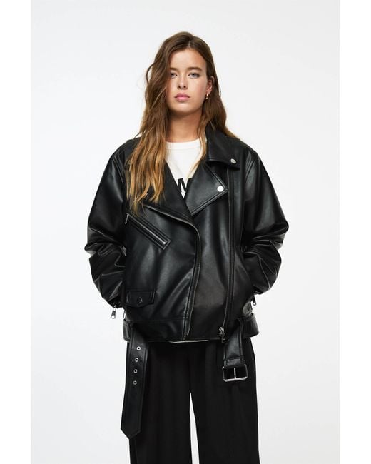 Pull&Bear Black Faux Leather Biker Jacket