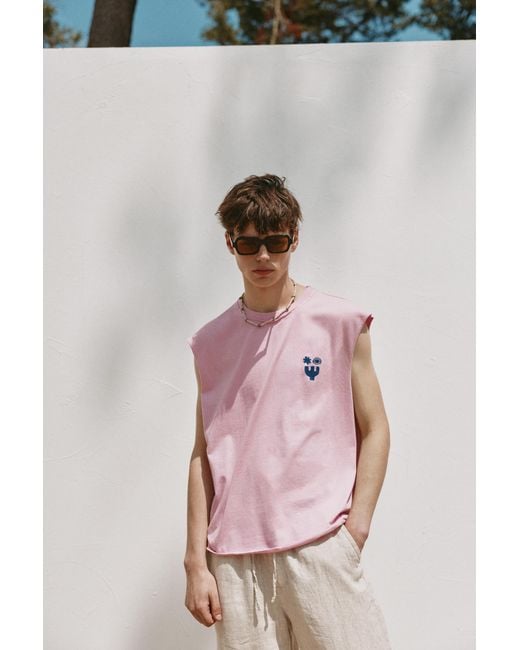 Pull&Bear Pink Ibiza Boxy Sleeveless T-Shirt for men